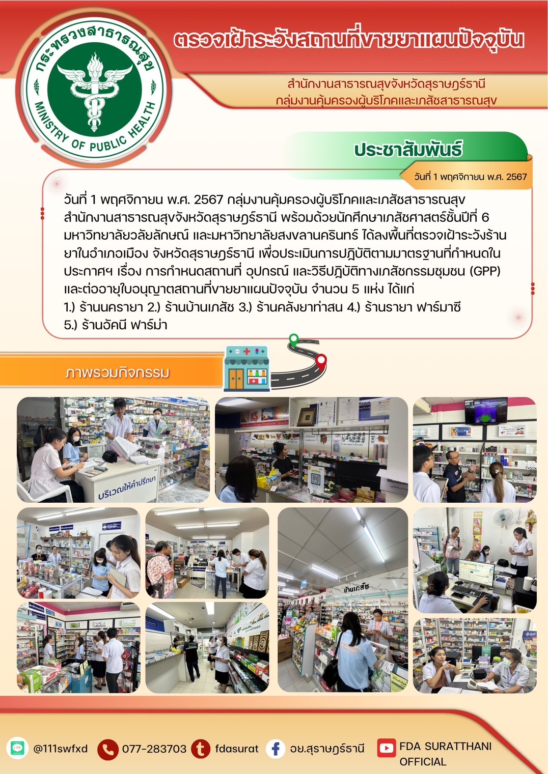 ตรวจเฝ้าระวังสถานที่ขายยาแผนปัจจุบัน ประจำปี 2567